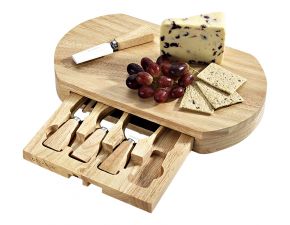 Oval Cheese Board Sliding Drawer with 4 x Cheese Knives