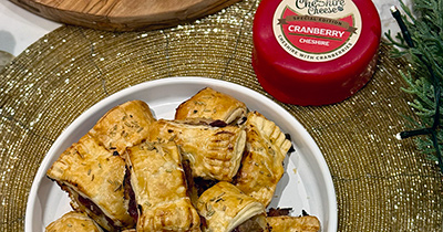 Festive Cranberry Sausage Rolls with Cranberry Cheshire Cheese