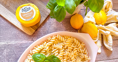 Creamy Gincello Cheese Baked Pasta with Roasted Lemon and Garlic