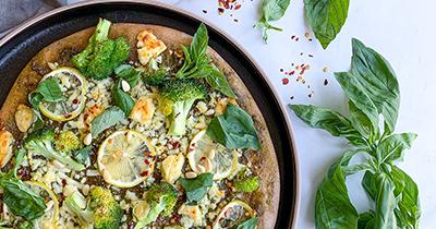 Gin & Lemon Cheese and Roasted Broccoli Green Pizza